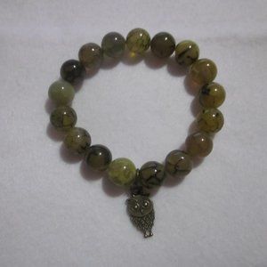 Green Dragon Agate Owl Charm Bracelet.